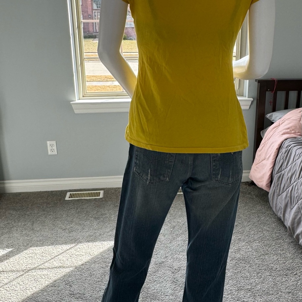 UofM Shirt and Flare Blue Wide Leg Jeans with Distressed Accents - Picture 4 of 6